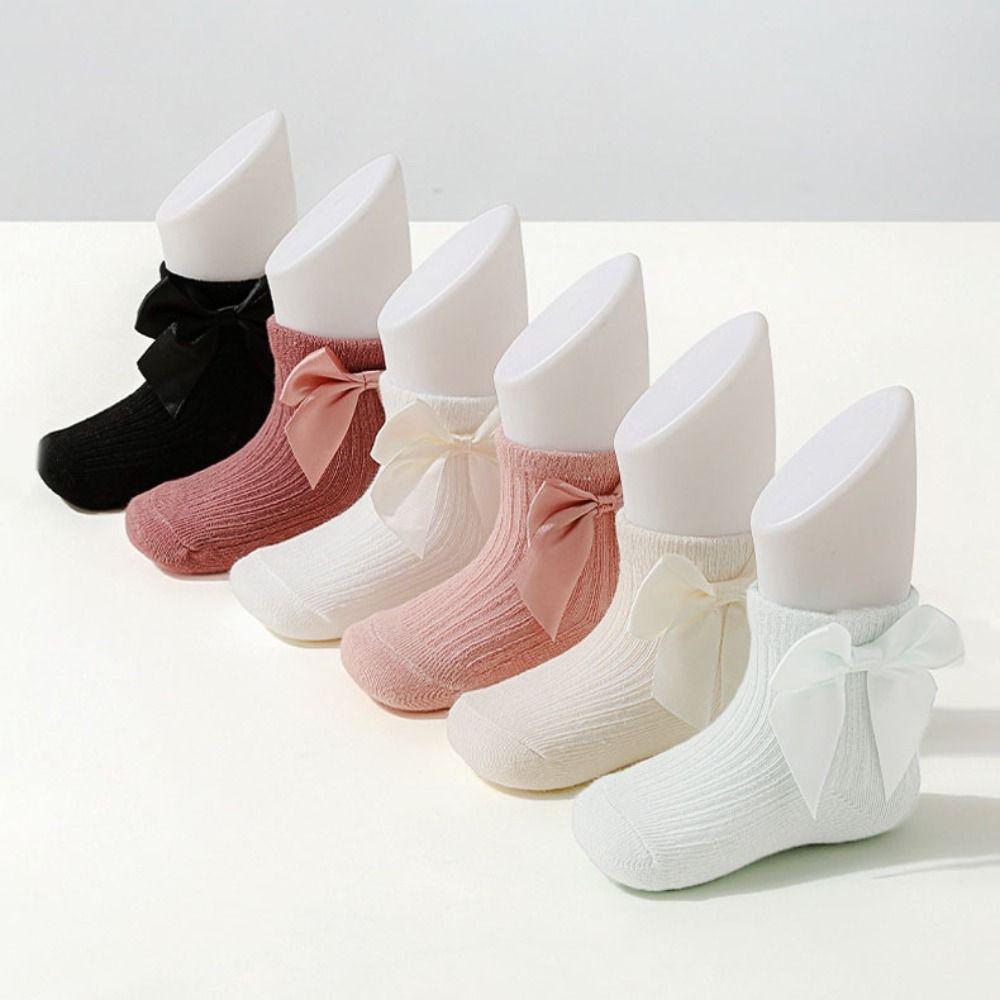 8Pairs Bowknot Toddle Short Tube Socks Stripe Infant Solid Socks Soft Baby Cotton Socks  Gifts