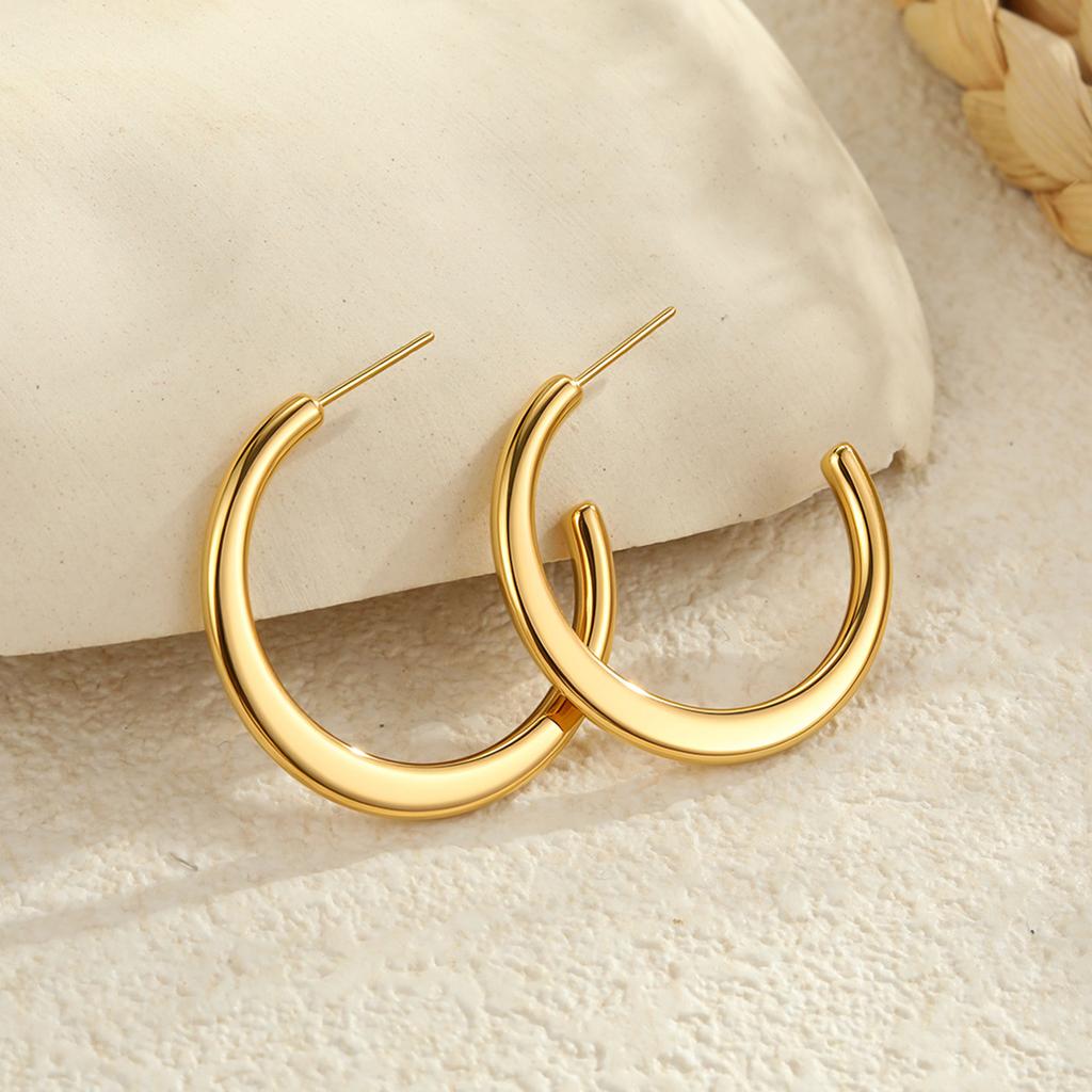 GEMCHIC Women's Classic Ins Large Hoop Earrings Stainless Steel 18K Gold Plated Polished Fashion Accessories