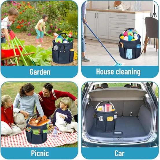Portable Cleaning Caddy 17L Foldable Cleaning Bucket with Handle Organizer Bag for Towels Cleaning Tools Bathroom Kitchen Home