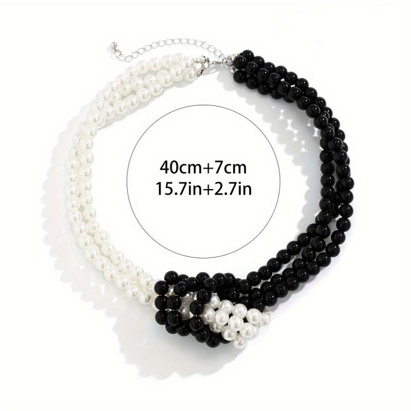 Black White Imitation Pearl Patchwork Chain Necklace For Women Vintage Multilayer Bead French Choker Jewelry