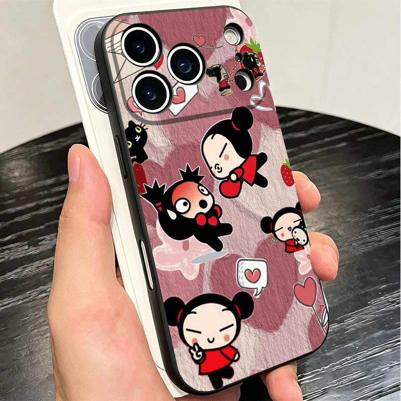 Cartoon Cute Pucca Garu Soft Phone Case for iPhone 16 16E 17 Air 15 Pro Max 14 Plus 13 Mini 11 12 7 Black Cover Back Shell
