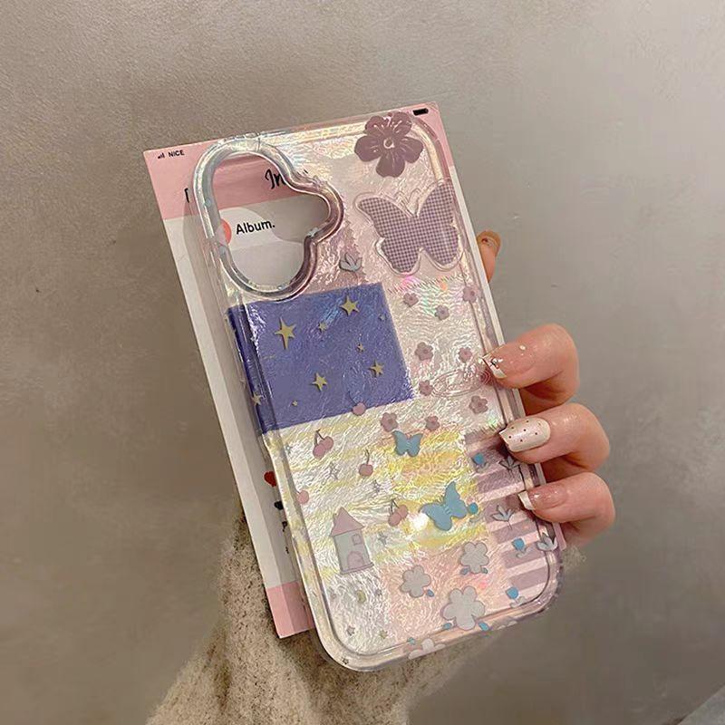 Color Blocked Flower Butterfly Graphic Phone Case for IPhone 16 15 14 13 12 11 X XR Xs SE2 SE 8 7 Plus Pro Max Mini Hard Cover