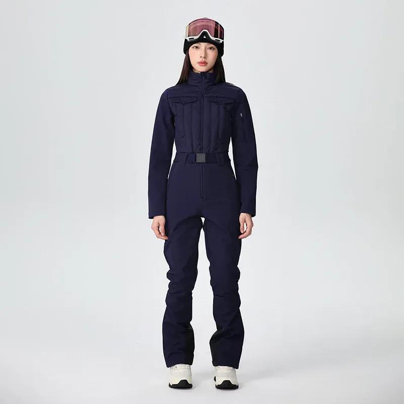 2025 Solid Body Fit Windproof Waterproof Ski Suit Outdoor Snowboard Sets Woman Thermal Breathable Snow Sports One Piece Clothing