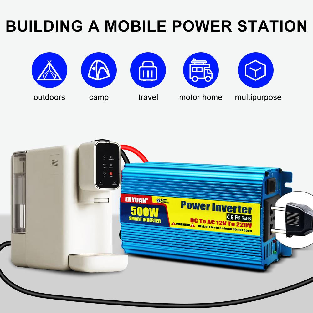 Car Power Inverter 500W Auto Power Supply Inverter Conversion USB Battery Clip DC 12V To AC 220V Battery Converter Cigarette lighter interface
