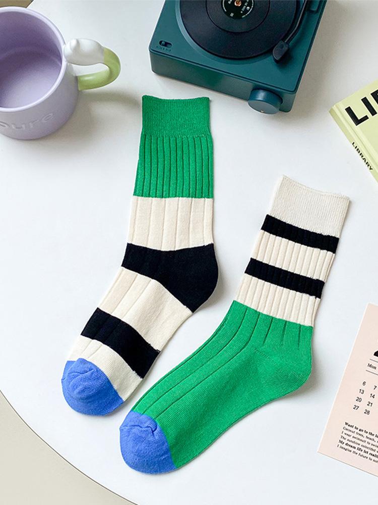 Comfort Striped Socks for Girls Retro Women Socks Korean Style New Novelty Cotton Casual Mixed Color Japanese Fashion AB Socks