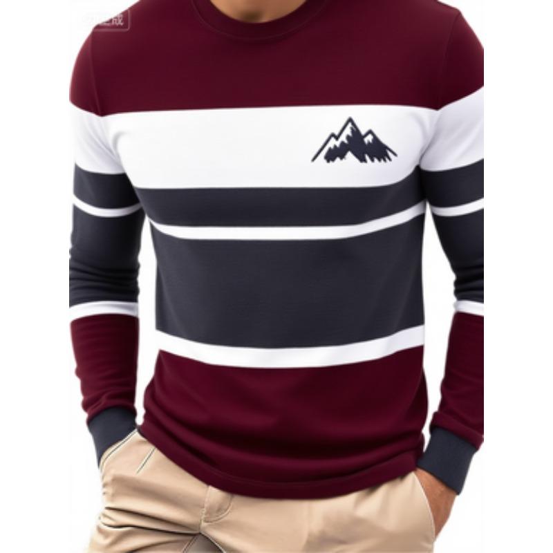 

Men s striped long-sleeve T-shirt - breathable mesh, round neckline, everyday clothing for all seasons 3XL