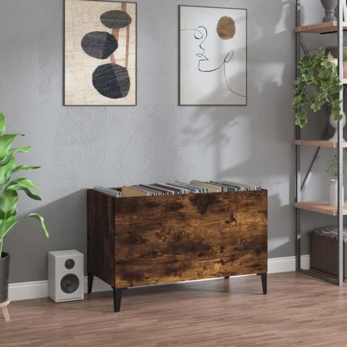 VidaXL Record Cabinet Smoked Oak 74.5x38x48 Cm Engineered Wood 831970