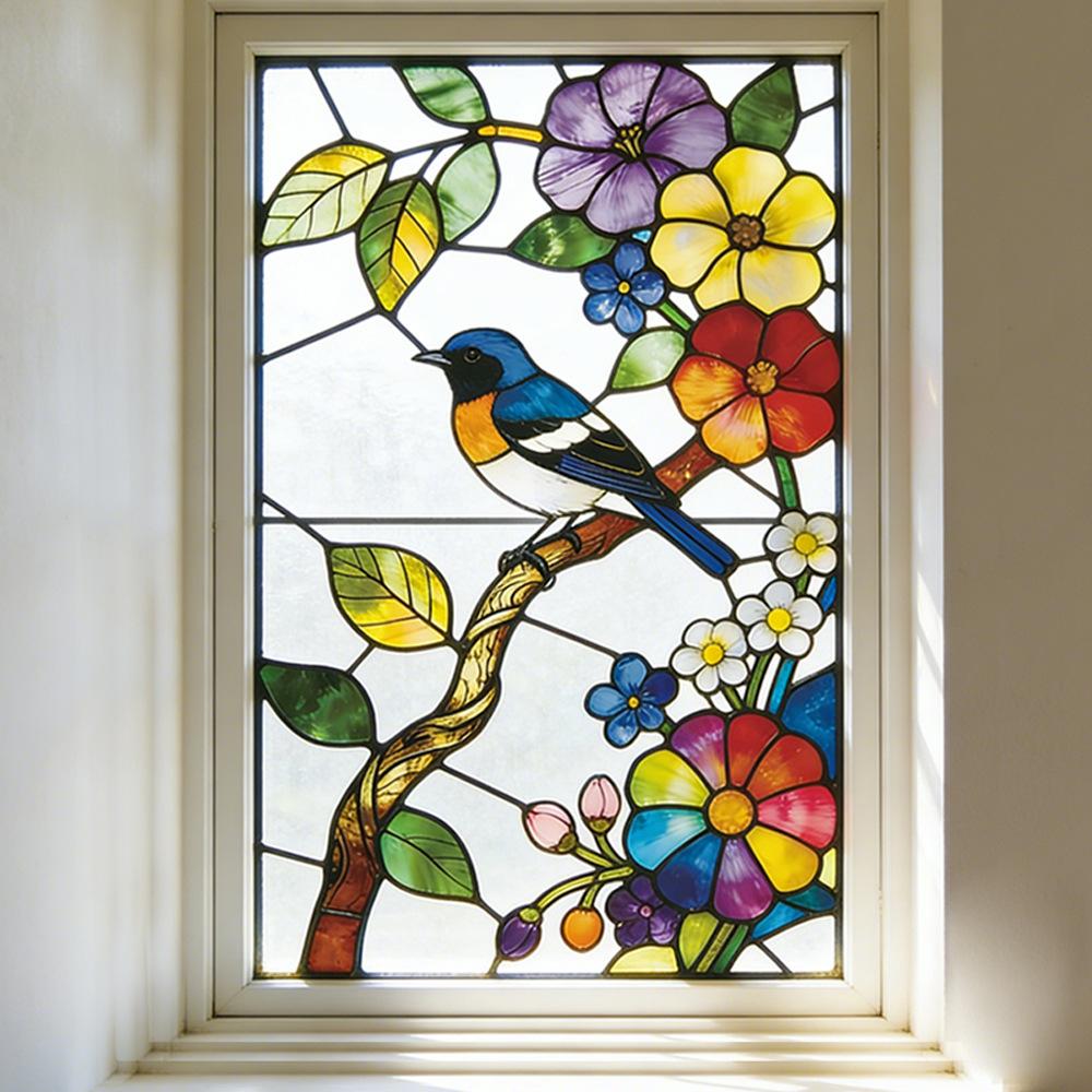 Flores e Pássaros Pintados Janela de Vidro de Varanda Externa Decoração e Embelezamento de Casa Adesivos de Janela