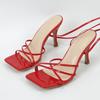 Womens Square Open Toe Sandals Strappy Stiletto Heels Lace Up Heels Tie Up High Kitten Heeled Sandals for Wedding for Women Summer Slip on Dress Shoes