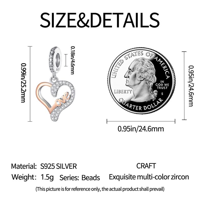 Charm Bead Charms Authentic copper Plated Traveling Love Heart Pendant Bead Charms Compatible With Bracelets Diy Fine Gift Women Delicate Jewellery