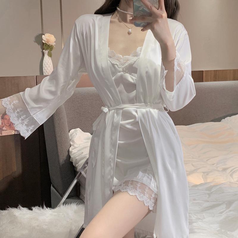 Xia Chun Wants Style Pajamas, Female Sexy Lace Suspender Nightgown, Nightdress, Two-Piece Set, Loungewear With Chest Pad