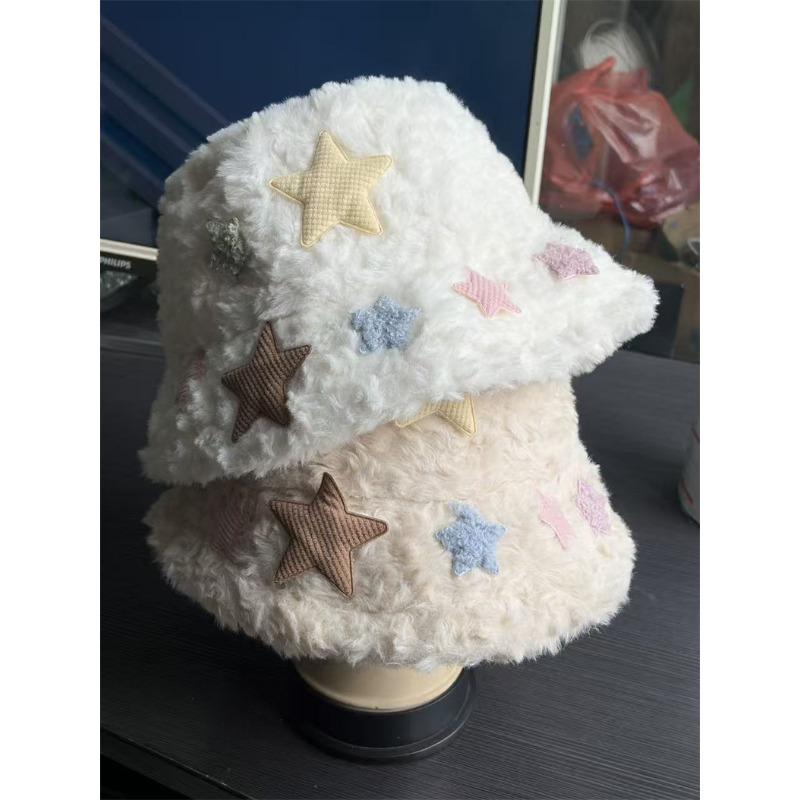 Women S Plush Star Bucket Hat Cute Warm Sun Protection For Autumn Winter