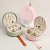 Portable Round Jewelry Box Mini Pu Leather Case For Rings Earrings Necklaces