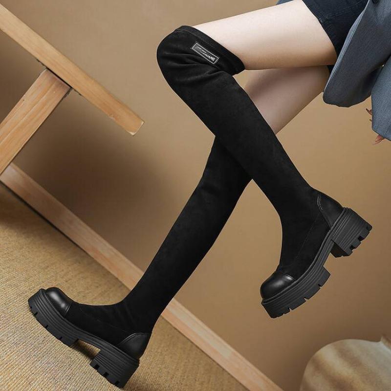 Autumn and winter new thick-soled sleeve Martin boots women's non-slip single women's boots round head square heel comfortable medium heel over knee