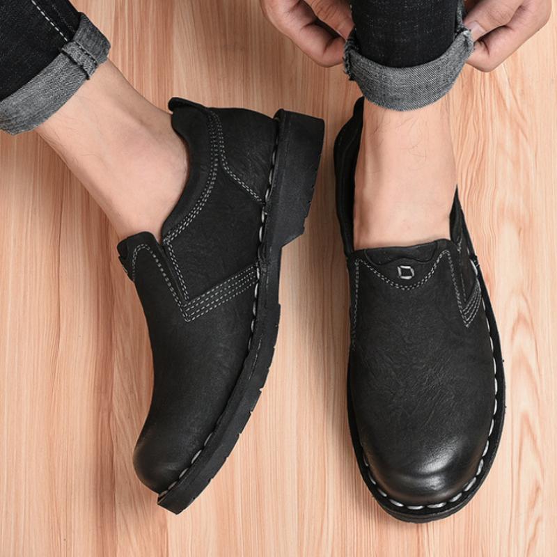 Męskie mokasyny z prawdziwej skóry w stylu vintage, buty codzienne, męskie oddychające buty do jazdy, modne szyte męskie buty rekreacyjne, sneakersy