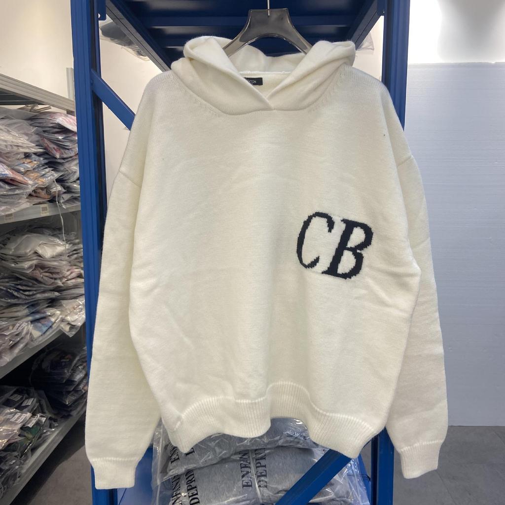 Cole Buxton Unisex Minimalistischer CB-Buchstaben Jacquard-Strick-Hoodie - Herbst/Winter Lockerer Freizeit-Pullover