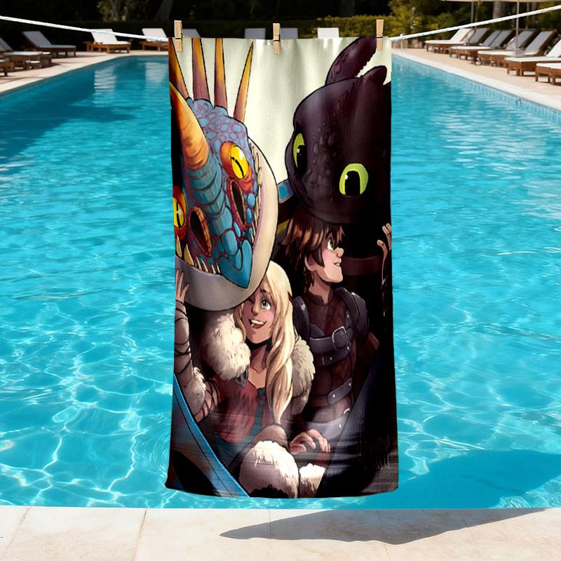 How to Train Your Dragon Print Beach Towel Design, Soft, Lightweight. for Home Bathroom, Spa, Pool, Yoga, Surfing, Camping, Gift for Family, Friend