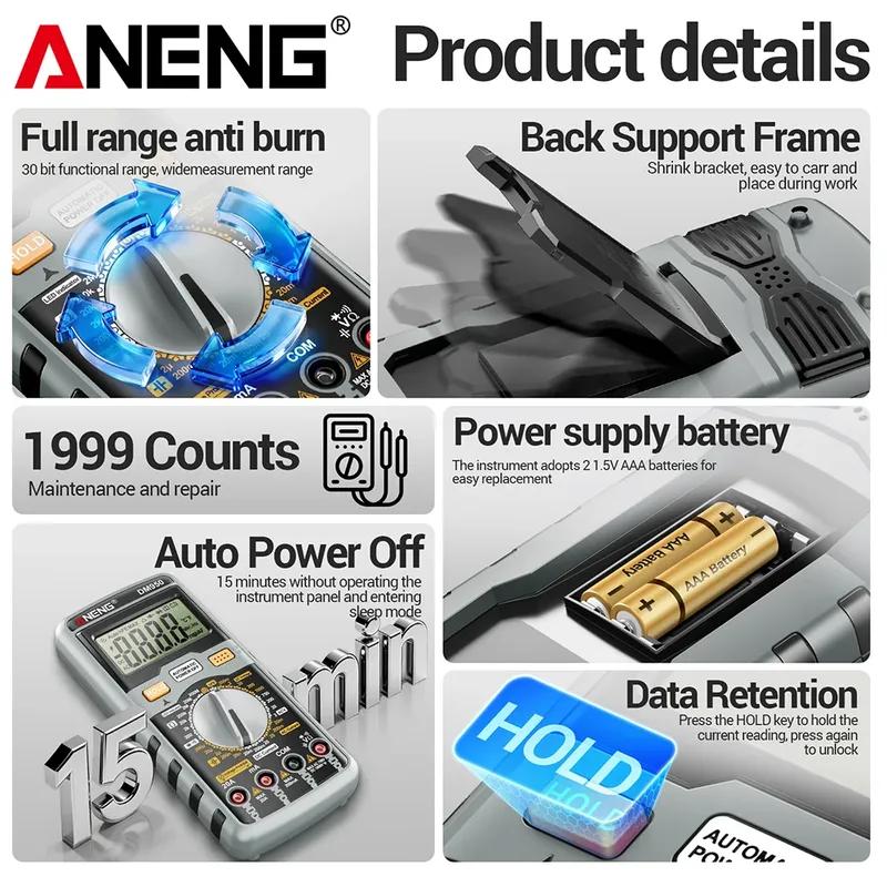 ANENG DM950 Multimeter Voltage Current Digital Tester High Precision hFE Transistor Capacitance Detected For Electrician Tools