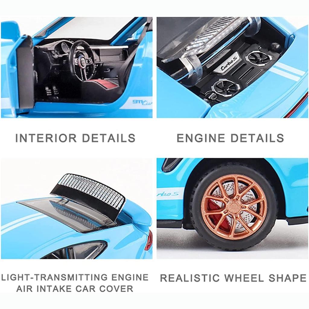1:24 Scale 911 Turbos Metal Sports Car Alloy Model Car Diecast & Toy Car Simulation Sound and Light Collection Children's Gift