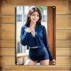 Korean Navy Blue Blouse Metal Wall ArtIron Modern Home DecorElegant Poster for Cafe Office