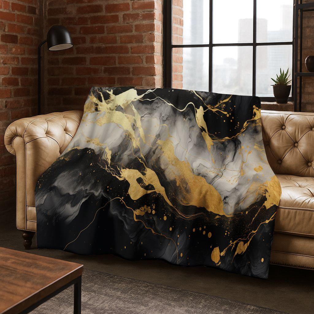 Dream Colorful Stone Texture Marble Black Green Gold  Flannel Blanket,Cozy Soft Throw Blanket for Home Bedroom Bed Sofa Gift