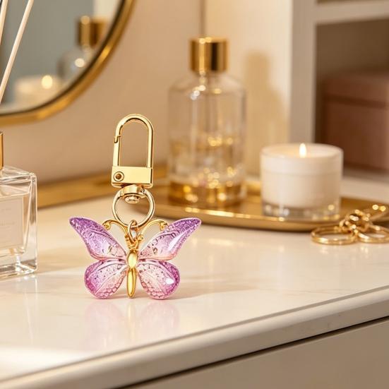 12 Pcs Butterfly Keychain with Thank You Cards And Bags Decorative Resin Charm Butterfly Gifts for Women Bridal Shower Baby Shower Birthday Party
