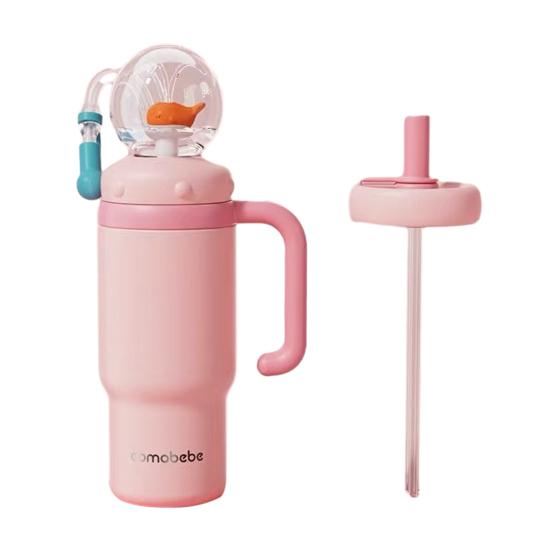 Velrybí fontánový kelímek 710ml Nerezový hrnek na pití se zábavným fontánovým efektem Nepropustný Kelímek se slámkou odolný proti rozlití pro děti dospělé