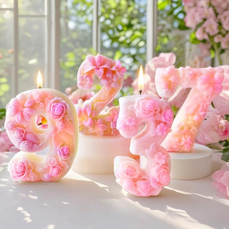 DIY Digital Shape 2 3 7 9 Silicone Candle Mold Lily Peony Rose Flower Number Plaster Molds Arabic Number Resin Decoration Mould