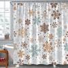 Christmas Snowflake Shower Curtain Blue And Brown Winter Snowy Boho Xmas Holiday Happy New Year Fabric Bathroom Curtain Set