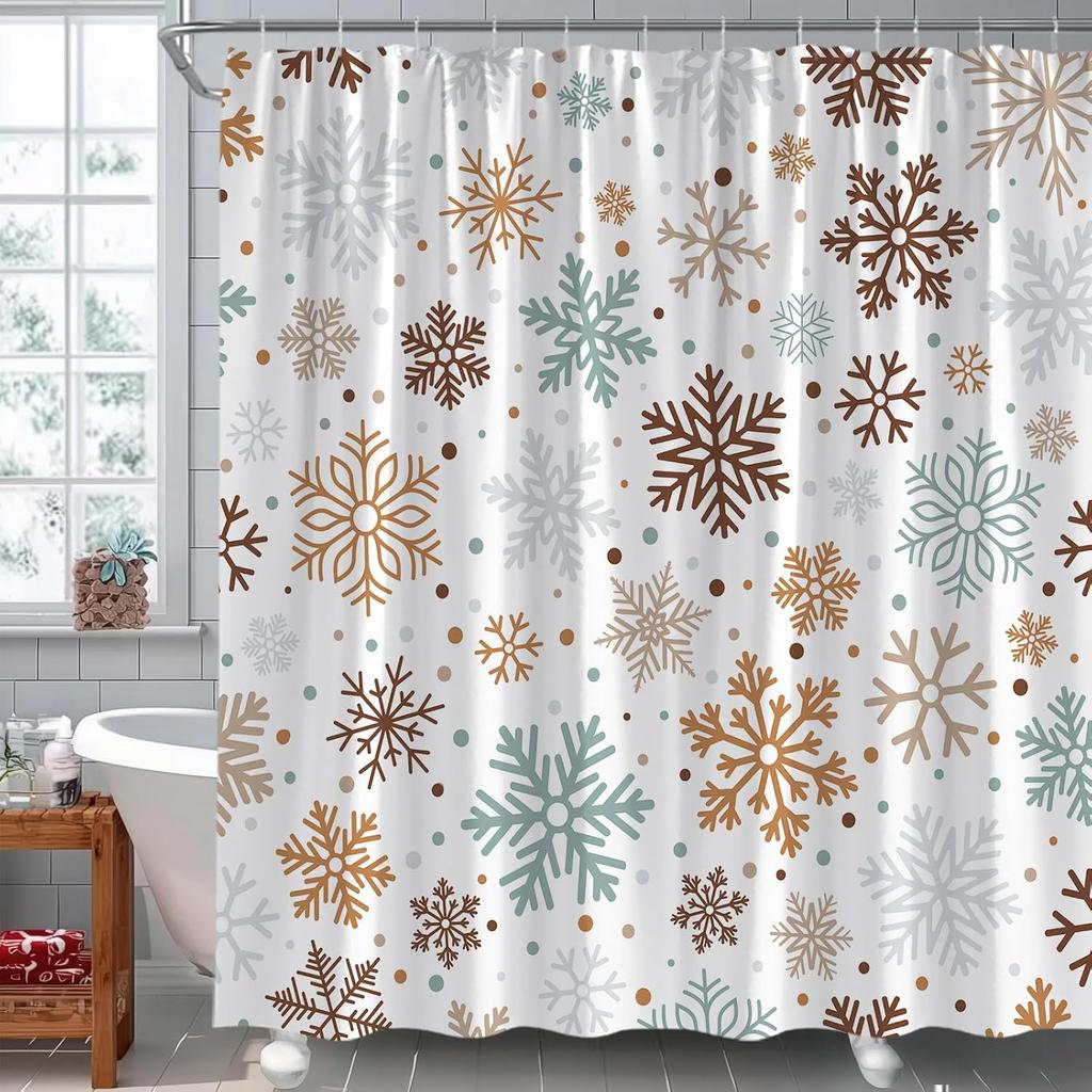 Christmas Snowflake Shower Curtain Blue And Brown Winter Snowy Boho Xmas Holiday Happy New Year Fabric Bathroom Curtain Set