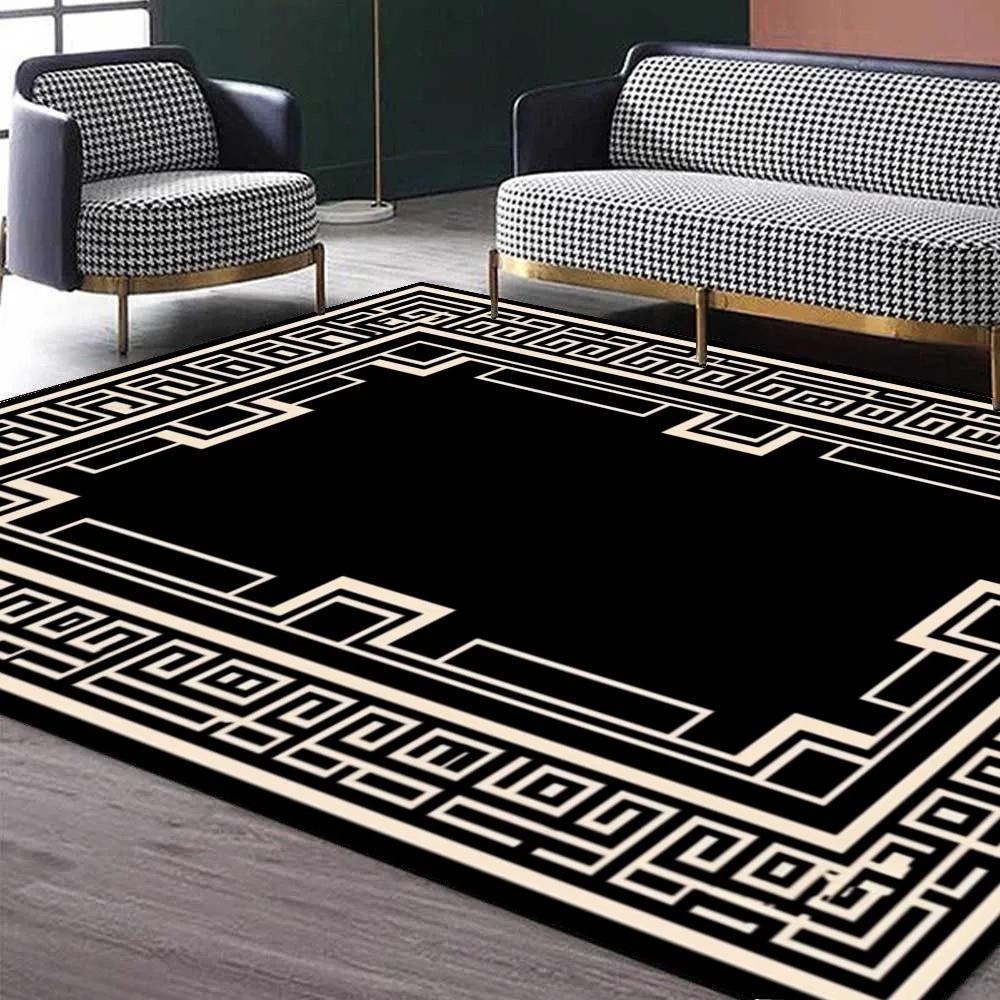 Luxury Carpet for Living Room Modern Black White Geometric Non-slip Lounge Soft Rugs Decoration Home Bedroom Floor Door Mat