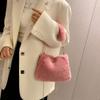 Simple Faux Fur Tote Bucket Bag Metal Chain Crossbody Bag For Women's Daily Casual Use Plush Bag Furry Purse