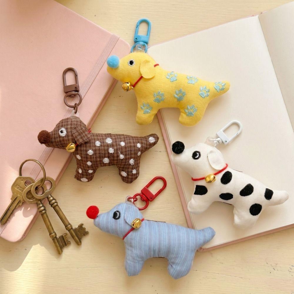 Bell Fabric Puppy Keychain Soft Bag Charm Fashione Cartoon Doll Keyring Hanging Ornaments