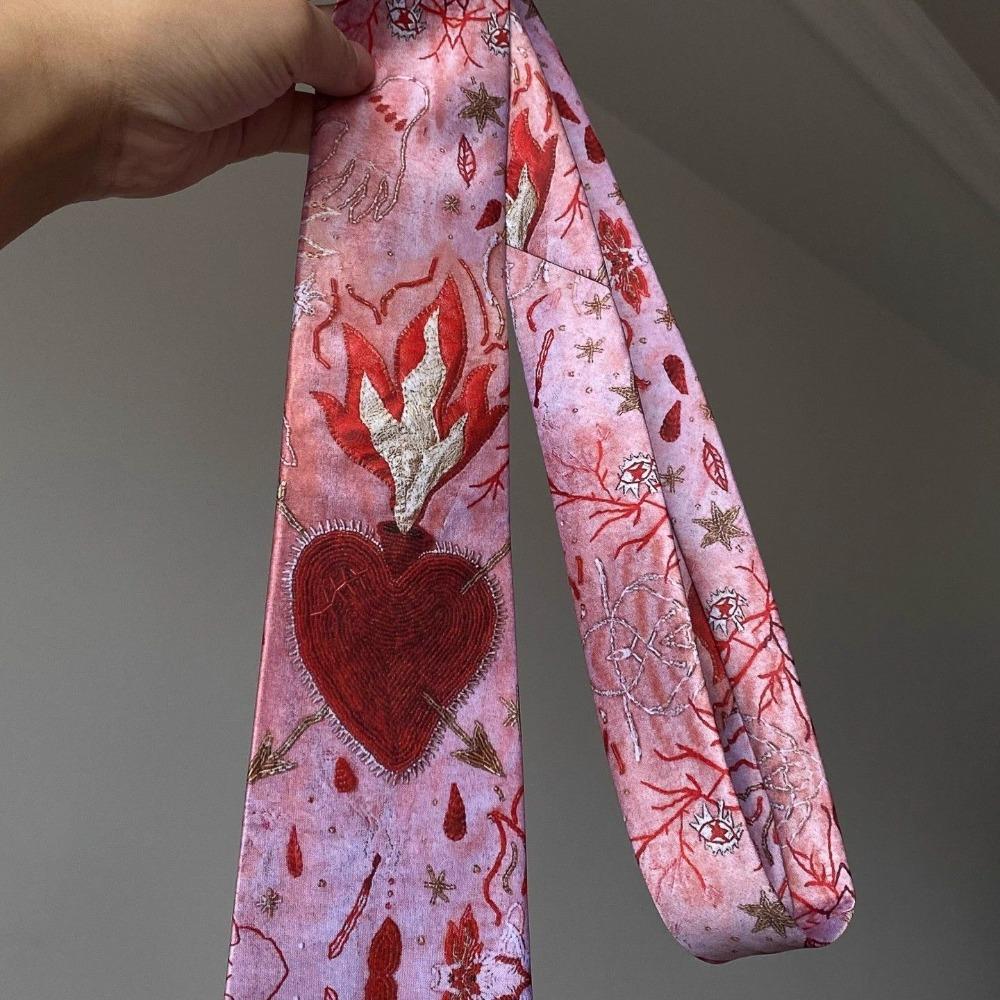 Y2K Romantic Neck Scarf Vintage Women's Neck Tie Unique Heart Flame Tie  Fashion Accessory