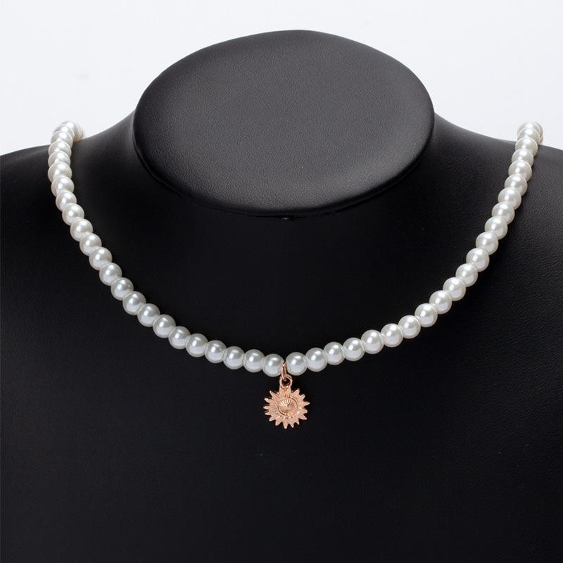 Pearl Neck Chain Wholesale European and American Pendant Jewelry Alloy Sun Niche Light Luxury High-end Sweater Necklace Women