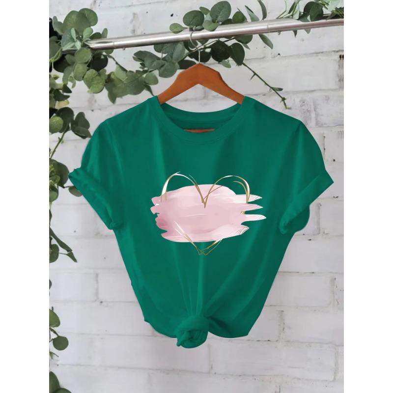 

Футболка свободного покроя из чистого хлопка розового цвета с круглым вырезом и короткими рукавами в форме сердца XXXL зелёный