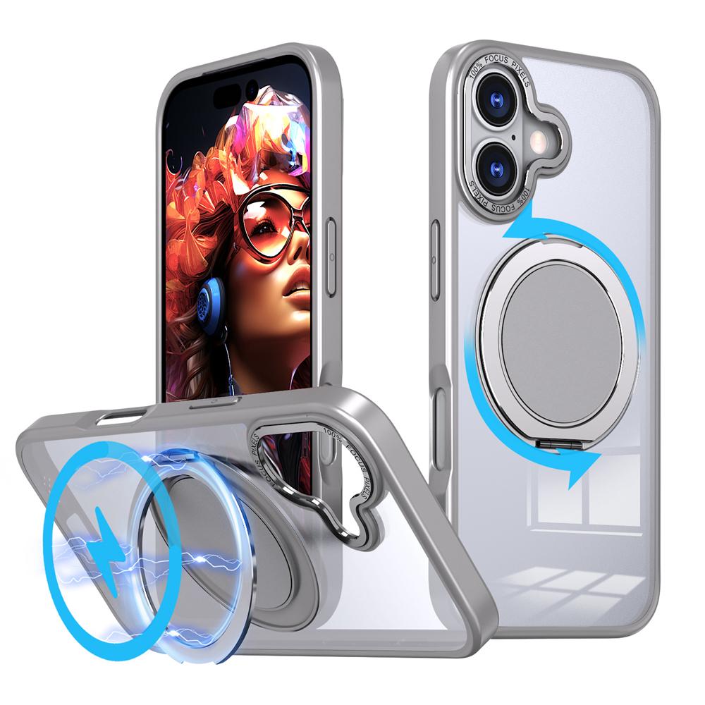 KEYSION Shockproof Matte Transparent Case for MagSafe for iPhone 17 17 Air 360° Rotating Magnetic Ring Stand Phone Back Cover