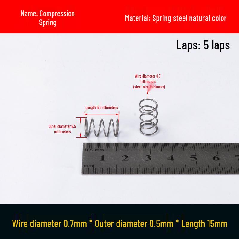 Druckfeder mit Rückstellfunktion aus Federstahl, 0,7 mm Drahtdurchmesser, 8-12 mm Außendurchmesser