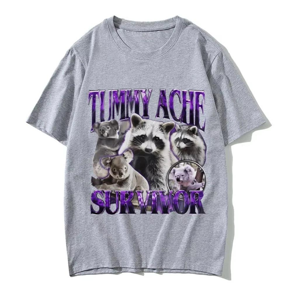 Survivant de Mal de Ventre Raton Laveur Vintage T-shirts Meme Drôles Femmes Décontracté Surdimensionné Streetwear Femmes Manches Courtes Vintage Graphique Y2K