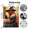 Halloween pearl painting art full pearl handmade diy home decorations witch with black cat and pumpkin ornament