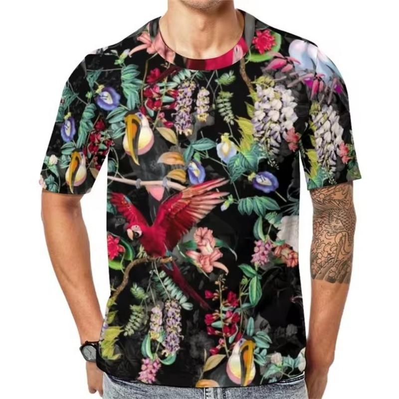 Interesting Parrot Pattern 3D Digital Printing Summer Round Neck Short Sleeved T-shirt Casual Fashion Trend Versatile Top