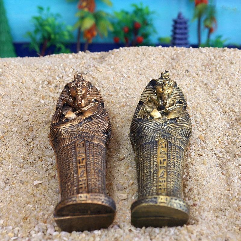 Egyptian King Pharaoh Sarcophagus Coffin with Mummy Figurine Statue Miniature Sandplay Decor Miniature Model Home Decoration