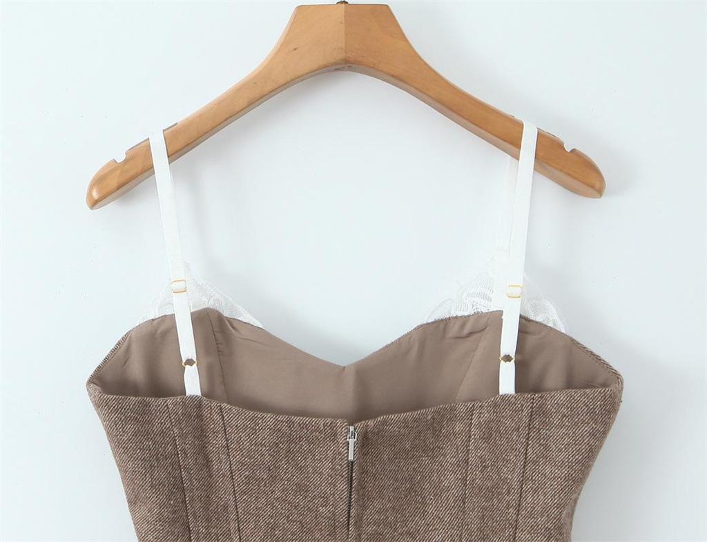 Retro Spicy Girl Off-Shoulder Fishbone Camisole: Women's Strapless Waist-Cinching Spliced Two-Piece Vest
