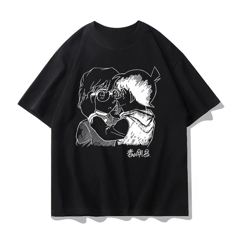 Trend Detective Conan Male Summer Monster Thief Kidd Kudo Shinichi Haihara Mourning Anime Peripheral Men's Cotton T-Shirt
