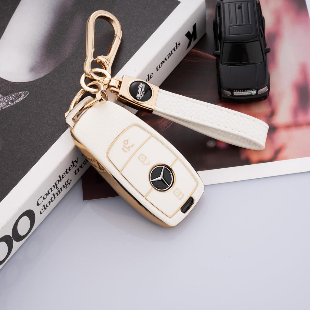 PIMOHI Key Case for AMG and Smart Key Case and Mercedes-Benz A-Class, B-Class, C-Class, E-Class, GL-Class, GLB, GLC, GLE, Cover, Leather-Look TPU,