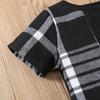 Boys Summer Outfit Letter Print Plaid Patch Round Neck T Shirt Shorts Two Piece Set Casual Style