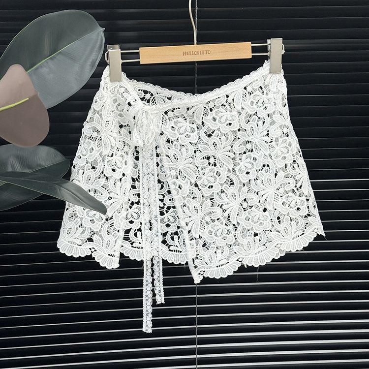 Korean Peplum Tie-Hem Lace Half Skirt - Versatile Yarn Skirt 2025.