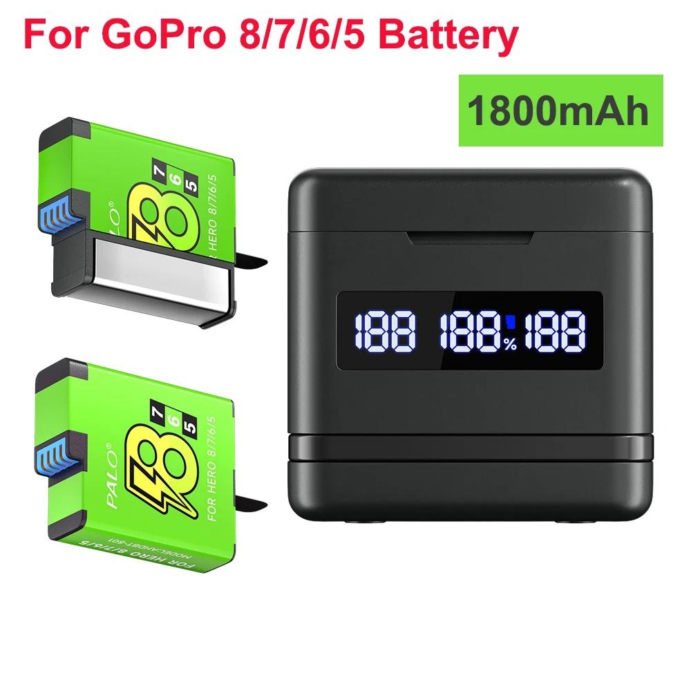 PALO 1800mAh Battery for GoPro Hero 8/7/6/5+LCD Black Battery Charger for GoPro