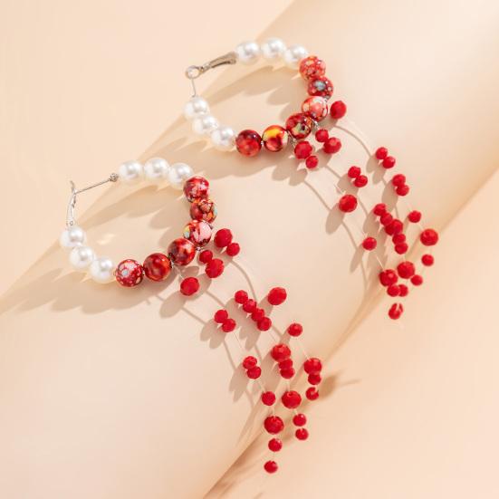 Rock Concert Outfit Accessories Gothic Blood Drop Choker, Layered Faux Pearl Necklace, Red Tassel Vintage Style Beaded Choker Earrrings, Punk Vampire