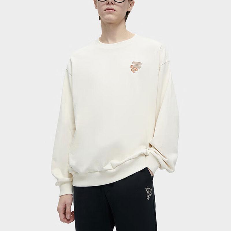 FILA Fusion Cartoon Logo Print Round Neck Knitted Casual Pullover Sweatshirt Unisex sweatshirt Milk-Beige T11U413206F-BG